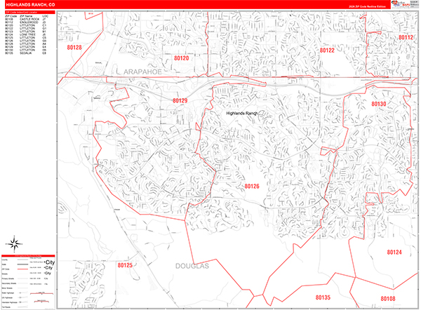 Highlands Ranch, CO Zip Code Map